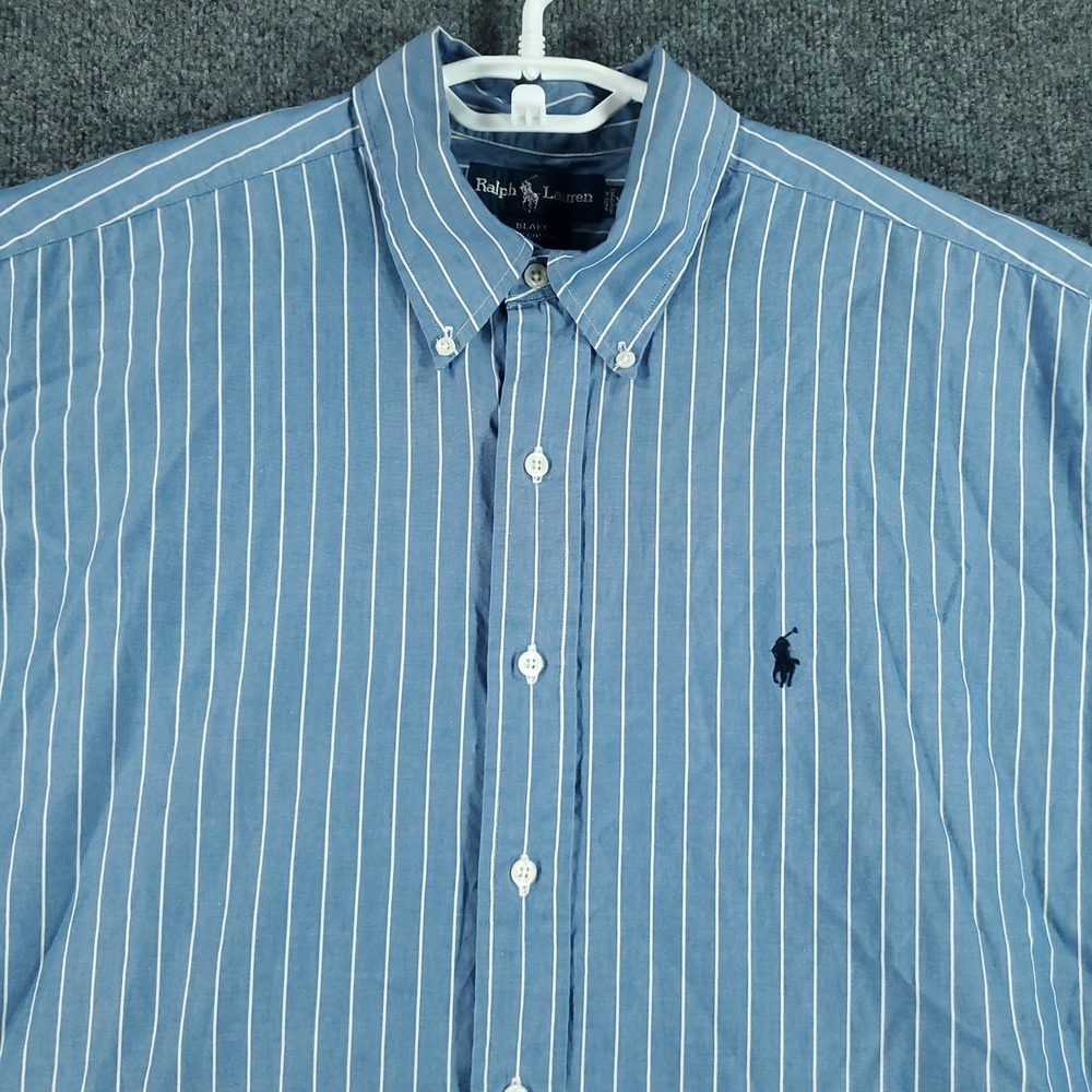 Ralph Lauren Shirt Mens XL Blake Blue Striped Button-Down Short Sleeve
